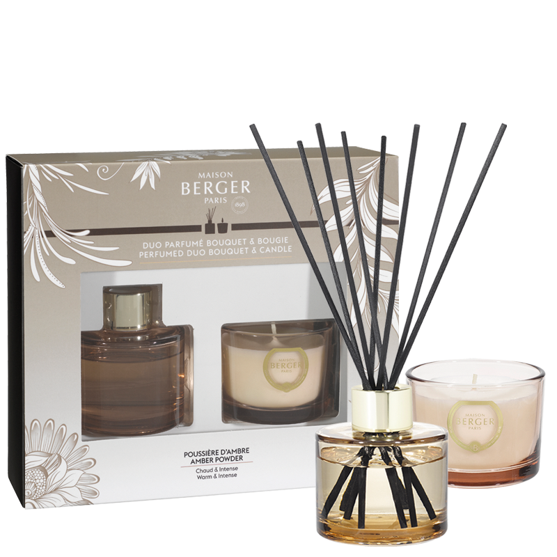 AMBER POWDER HOLLY Candle and Diffuser Gift Set By Maison Berger