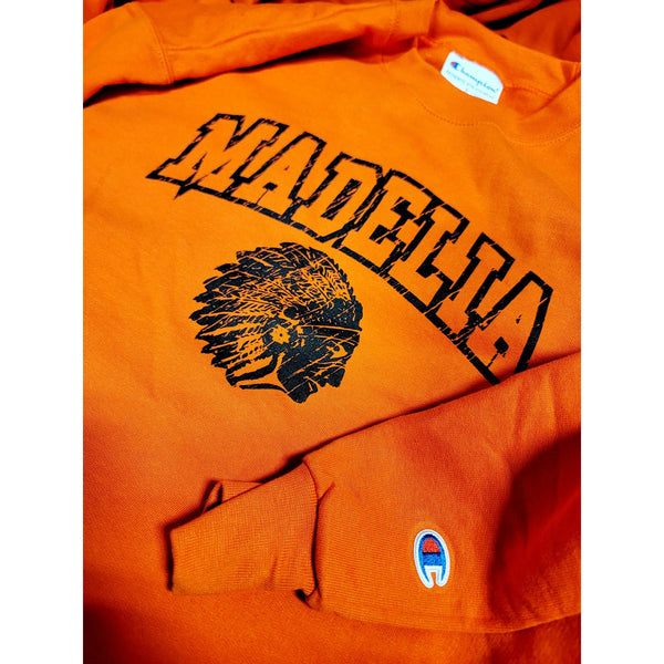 MADELIA Orange Champion Crewneck Sweathshirt - "The Watona Campfire"